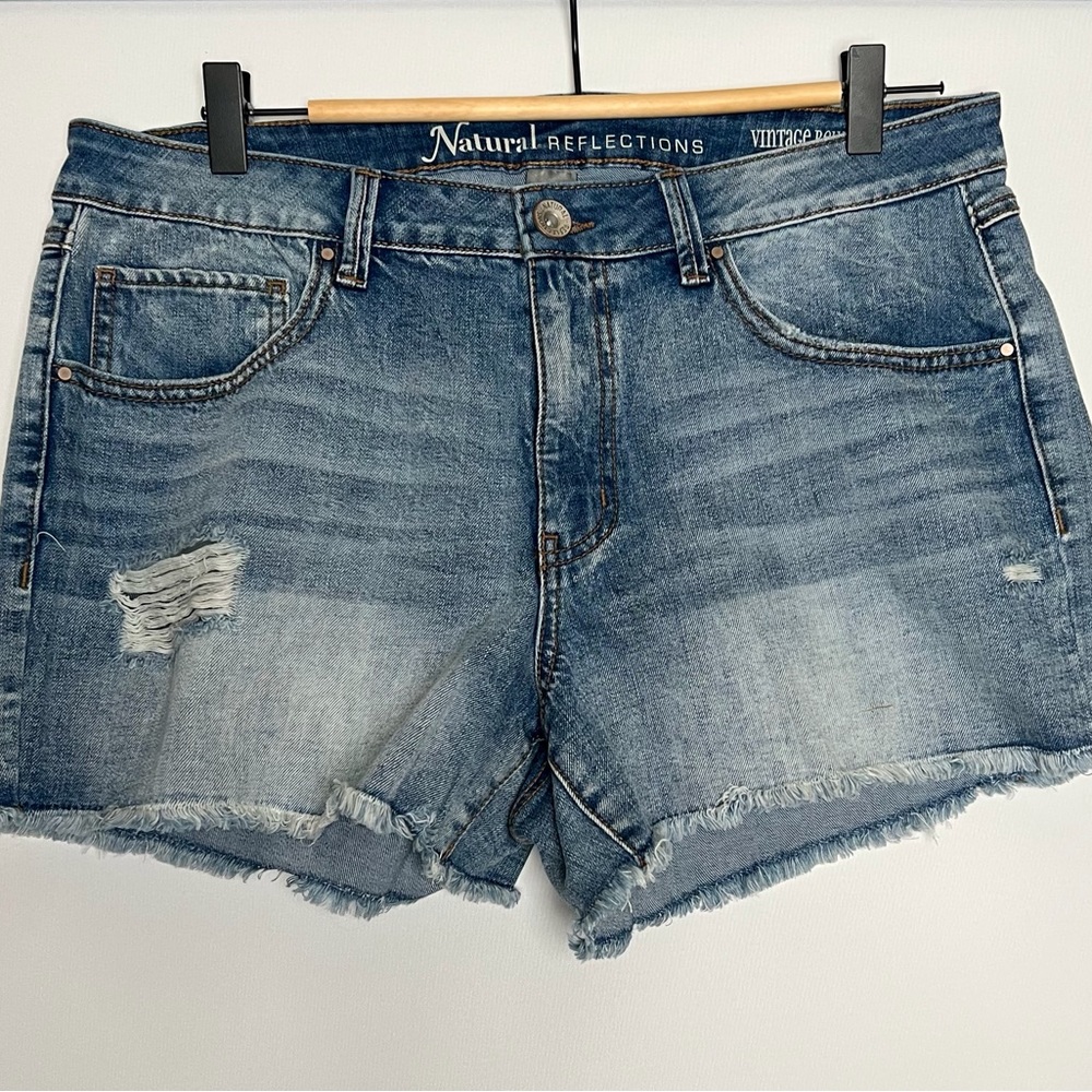 Natural Reflections Blue Jean Shorts with Distressed Hem